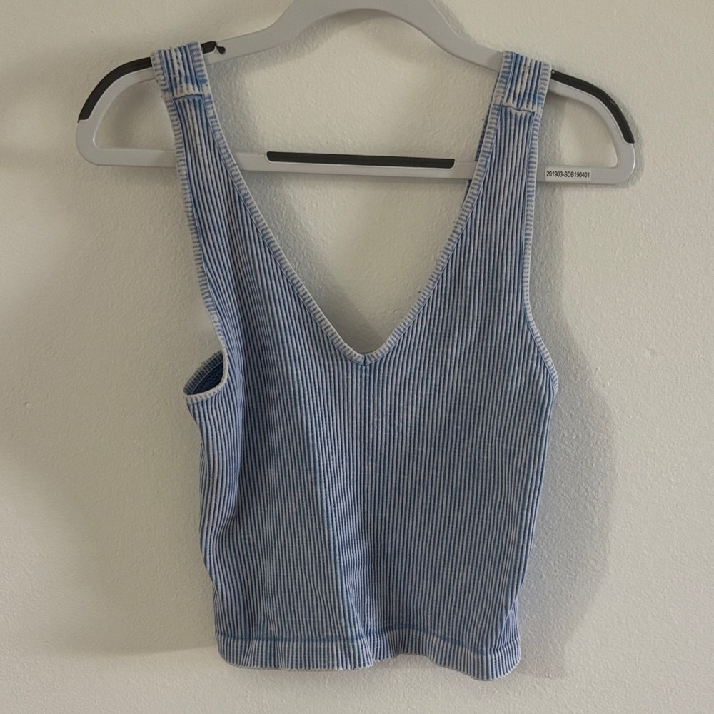 Blue Striped V-Neck Tank Top